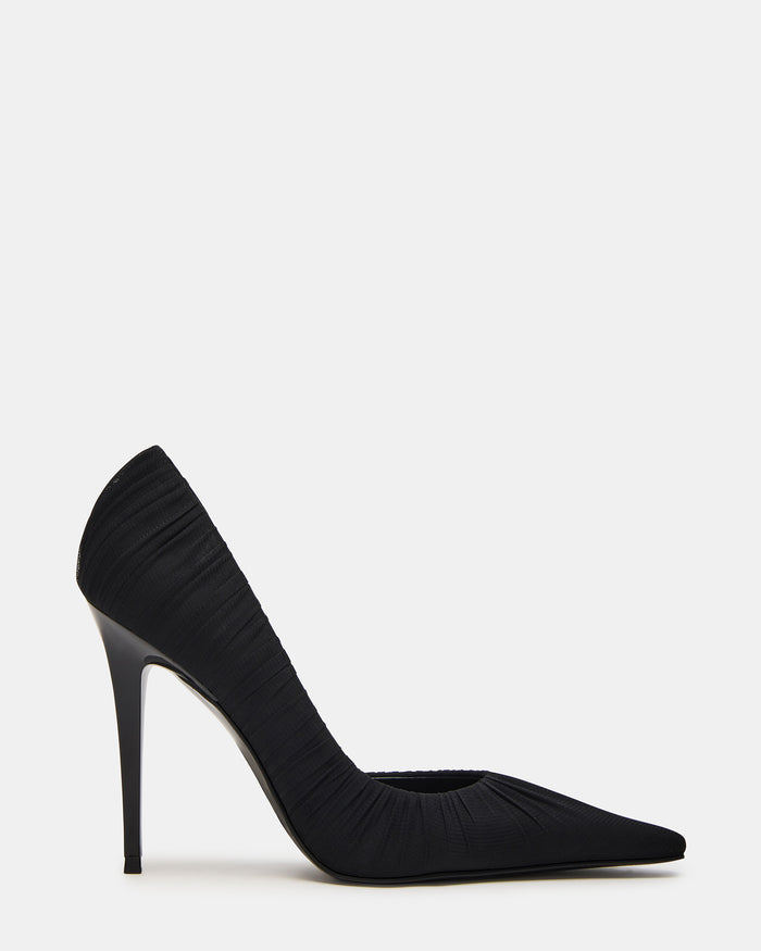ELEGANT Black Ruched Pointed-Toe Stiletto Pump Women's Heel | Steve Madden