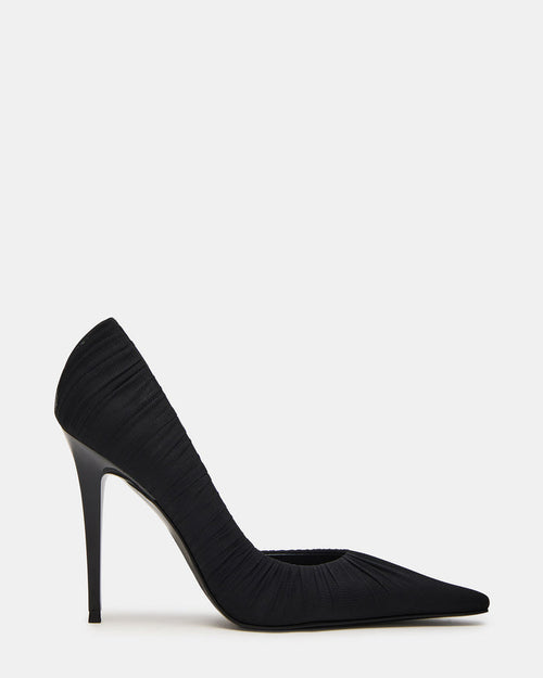 ELEGANT Black Ruched Pointed-Toe Stiletto Pump Women's Heel | Steve Madden