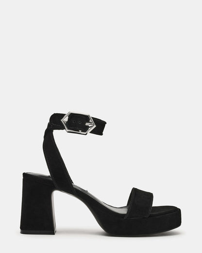 ELIDA Black Suede Ankle Strap Platform Women's Block Heel | Steve Madden