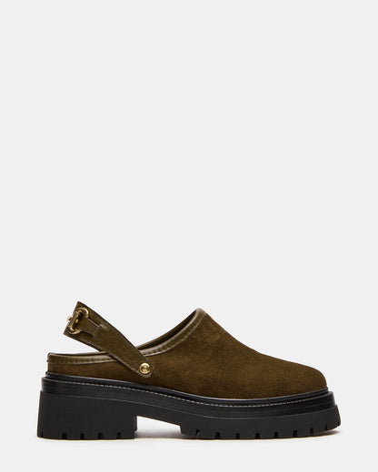 ERBA Olive Suede Platform Lug Slingback Clog Women's Flat | Steve Madden