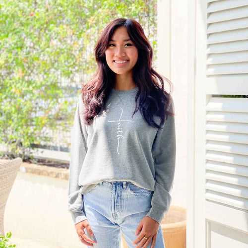 Faith Crew Neck Sweatshirt - Gray/White