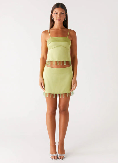 Bora Bora Beaded Mini Skirt - Lime
