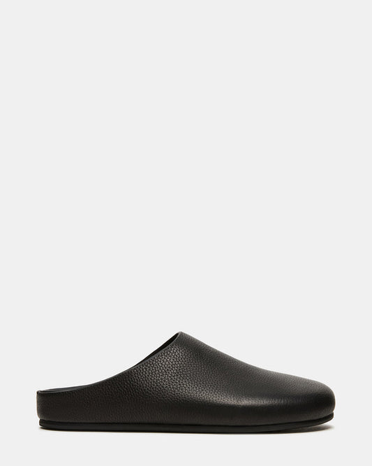 FERN Black Leather Mule Slip-On Round-Toe Women's Flat | Steve Madden