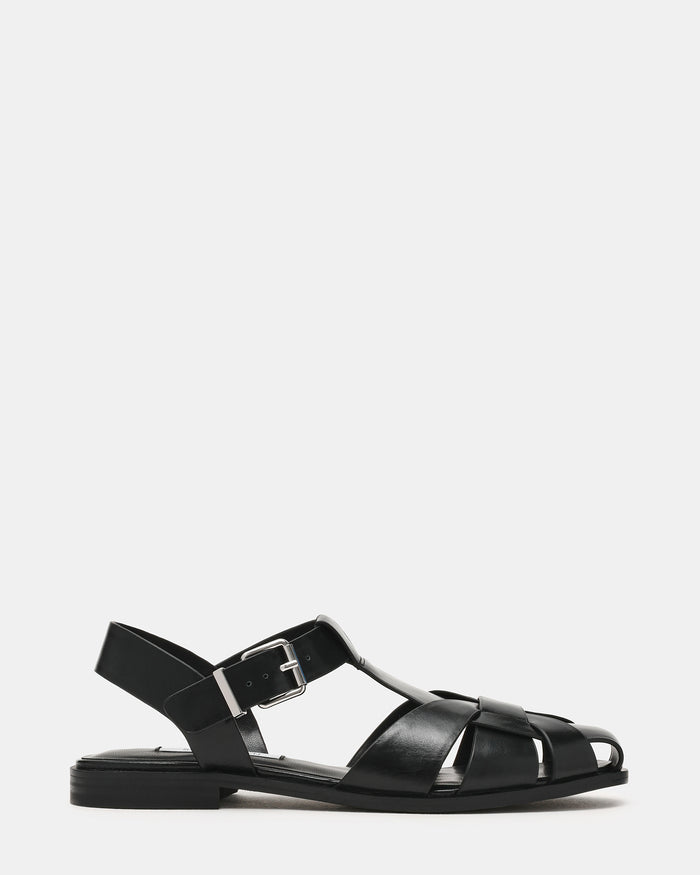 FISK Black Leather Caged Fisherman Women's Flat | Steve Madden