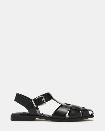 FISK Black Leather Caged Fisherman Women's Flat | Steve Madden