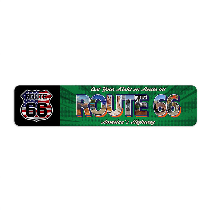 Get Your Kicks on Route 66 retro metal sign with highway shield for garage and man cave wall decor