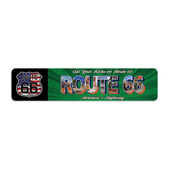 Get Your Kicks on Route 66 retro metal sign with highway shield for garage and man cave wall decor