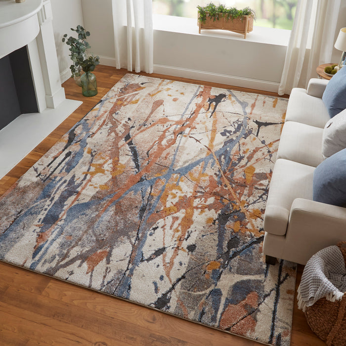 The Rug Corner Feizy Gilmore Modern Watercolor - Blue/Orange/Gray