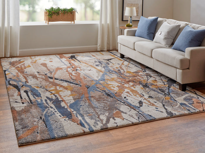 The Rug Corner Feizy Gilmore Modern Watercolor - Blue/Orange/Gray