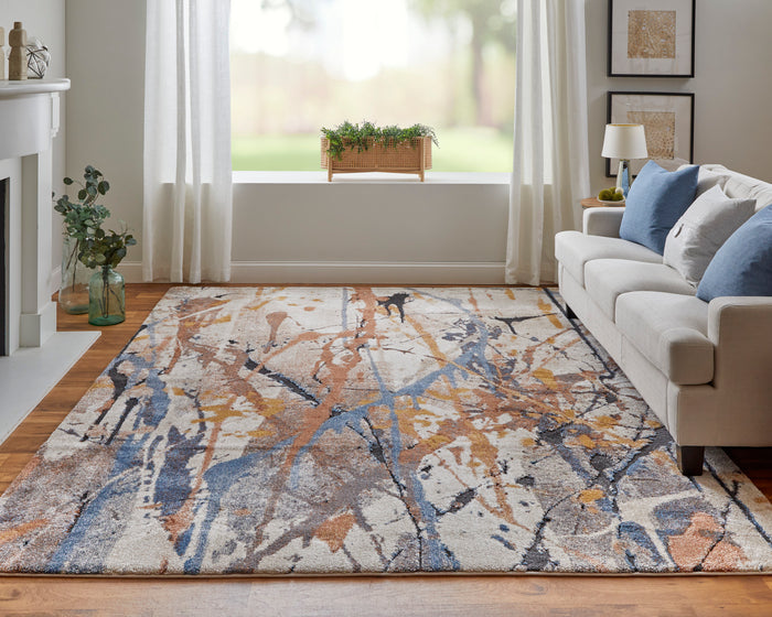 The Rug Corner Feizy Gilmore Modern Watercolor - Blue/Orange/Gray