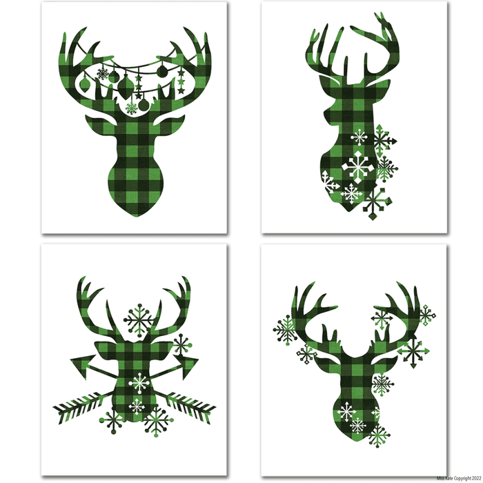 Green & Black Reindeer Heads - 8X10 Prints