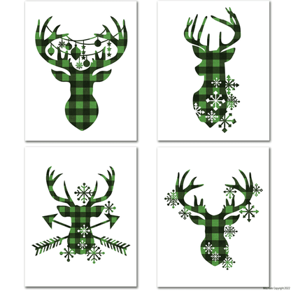 Green & Black Reindeer Heads - 8X10 Prints