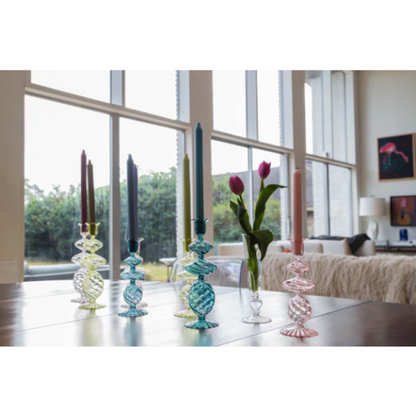 Green Swirl Glass Candlesticks