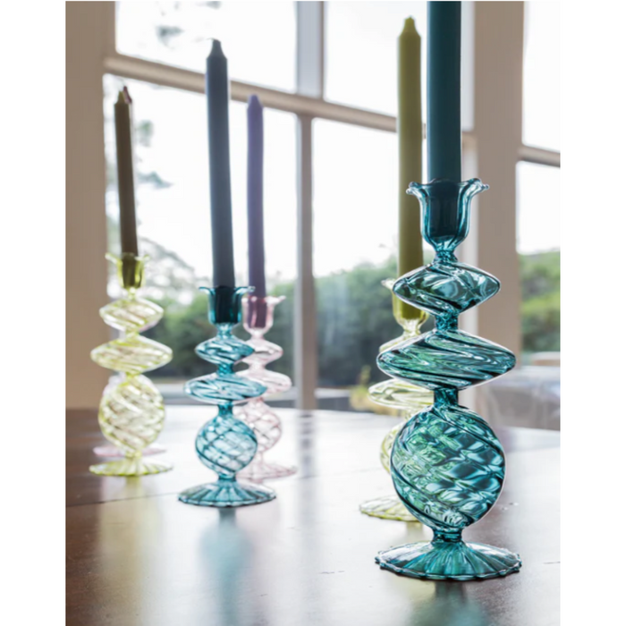 Green Swirl Glass Candlesticks