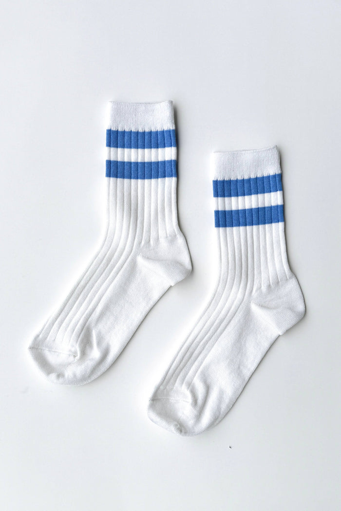 HER VARSITY SOCKS | WHITE PERIWINKLE - LE BON SHOPPE