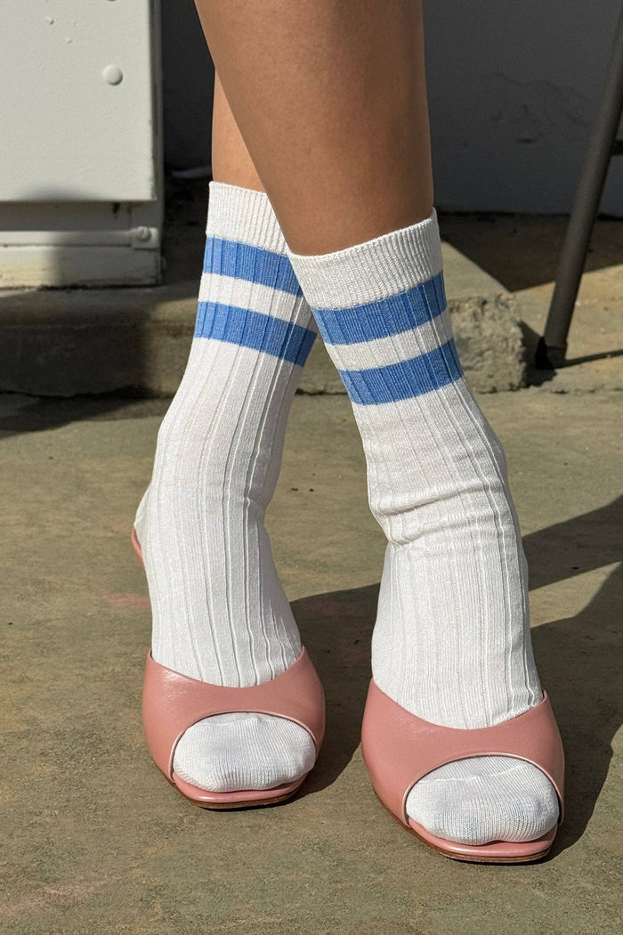 HER VARSITY SOCKS | WHITE PERIWINKLE - LE BON SHOPPE
