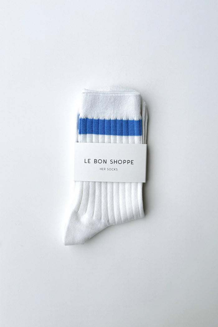 HER VARSITY SOCKS | WHITE PERIWINKLE - LE BON SHOPPE