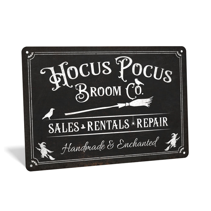 Hocus Pocus Broom Co. rustic metal Halloween sign, spooky vintage witch wall decor