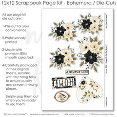 Coordinated Home memory-keeping layout with black polka dots, cream striped paper, black pinstripes, cream floral paper, black flower clusters, cream rose clusters, olive green leaves, large heart shape. Designed for Home Memories Scrapbook Layout, Family Home Scrapbook Pages, floral heart, home title die cut, a simple life title, oval bird frame, black and cream bird, floral corner clusters, layered photo mats, neutral floral palette, black dotted paper, cream polka dots.