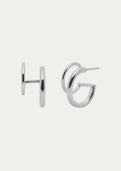 A pair of sterling silver earrings with two hoops.