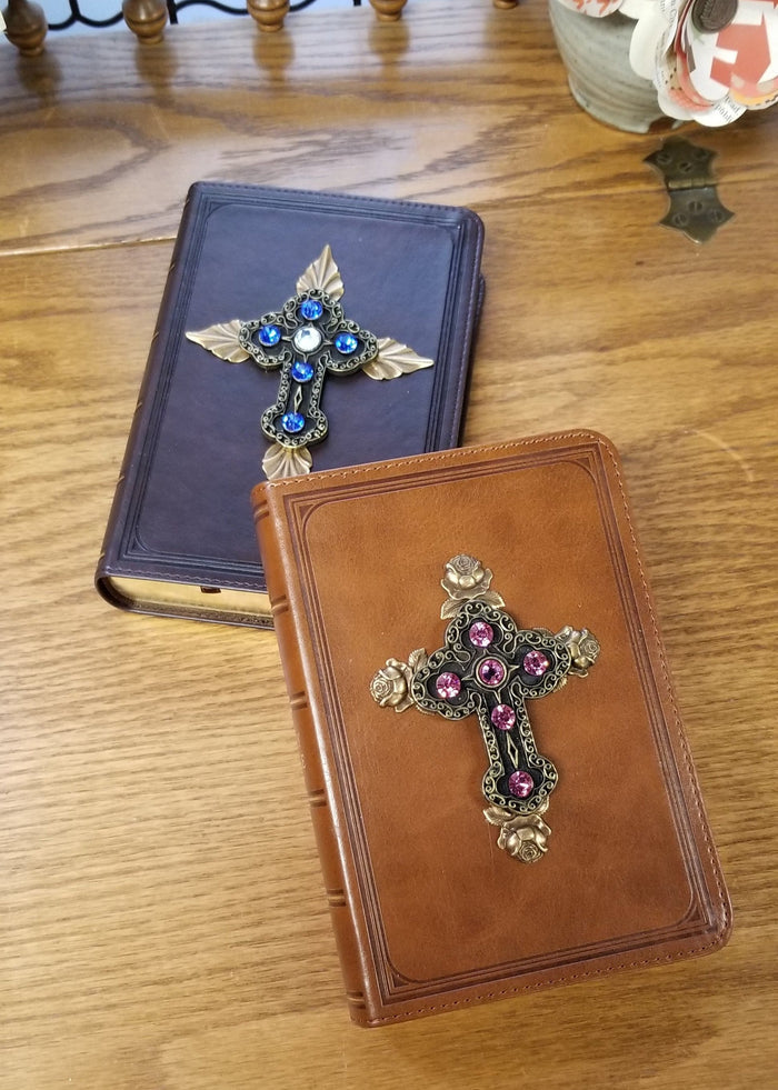 KJV Tan with Pink with Roses Jeweled Compact Bible  (pictured on right)