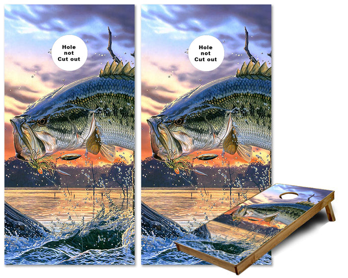Large Mouth Bass Jumping Lake cornhole wraps