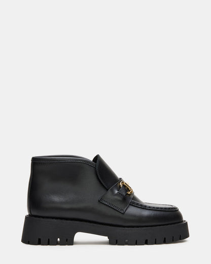 LEON Black Leather Platform Lug Sole Women's Loafer | Steve Madden