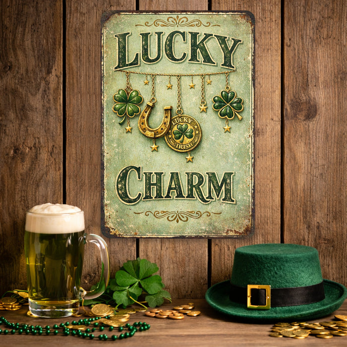 Lucky Charm Rustic Metal Sign – Irish Wall Décor