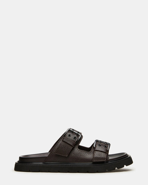 LUXOR Dark Brown Slide Footbed Men's Sandal | Steve Madden