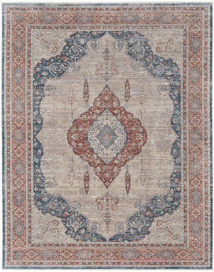 The Rug Corner Feizy Marquette Transitional Medallion - Gray/Red/Blue