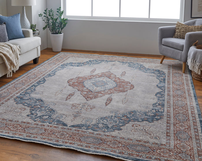 The Rug Corner Feizy Marquette Transitional Medallion - Gray/Red/Blue