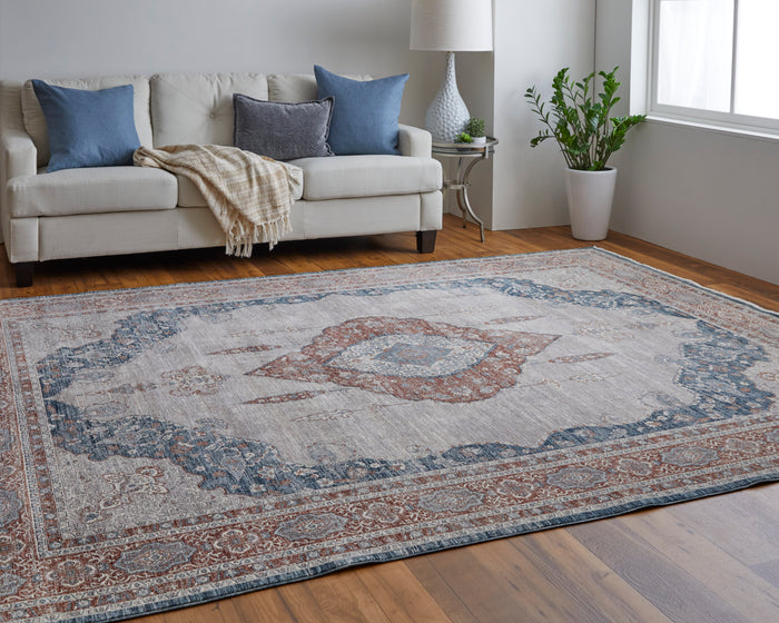 The Rug Corner Feizy Marquette Transitional Medallion - Gray/Red/Blue