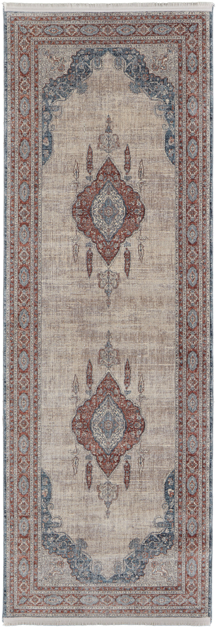 The Rug Corner Feizy Marquette Transitional Medallion - Gray/Red/Blue
