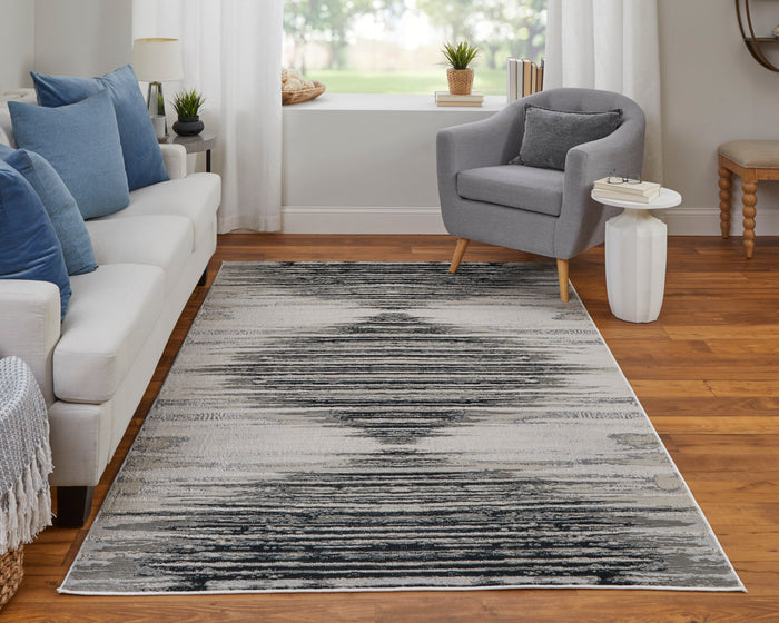 The Rug Corner Feizy Micah Modern Diamond - Black/Silver/Taupe