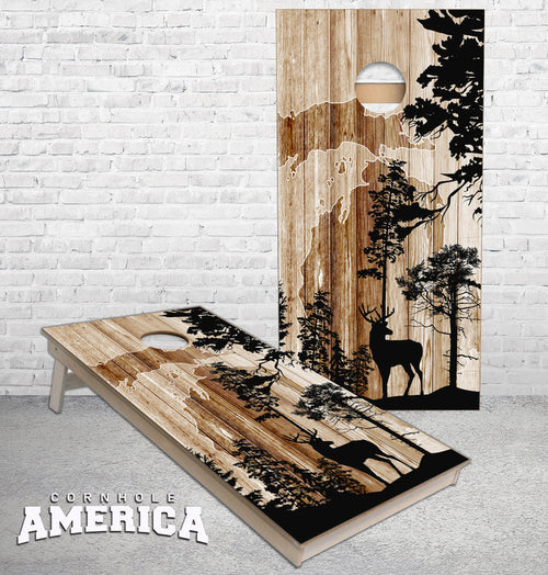 Michigan Whitetail Buck on rustic theme cornhole boards
