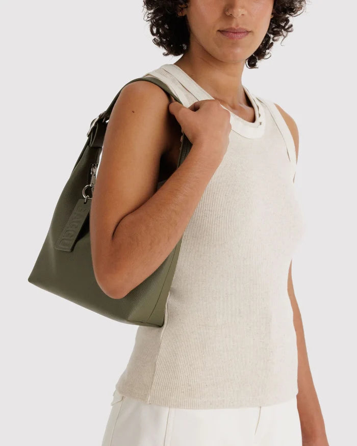 Mini Recycled Leather Shoulder Bag | Loden - BAGGU