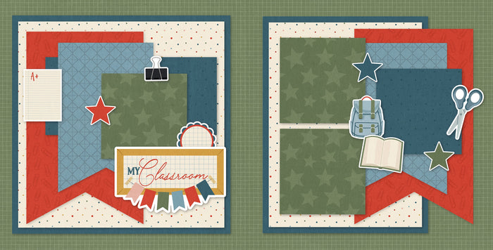 My Classroom scrapbook page kit — school memories, classroom kit, pastel paper embellishments and photo mats, scissor die cut, student pages, precut designs for memory journaling, 12x12 page kit, creative accents for scrapbook storytelling, acid-free double-sided scrapbook supplies, ready-to-glue title banners and photo frames, backpack die cut, school scrapbook, layered die cut titles for themed layouts, scrapbooking ephemera and cardstock cutouts