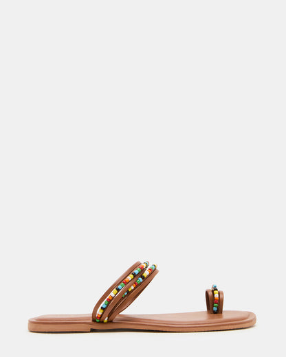 NABILA Tan Multi Sqaure-Toe Beaded Women's Sandal | Steve Madden