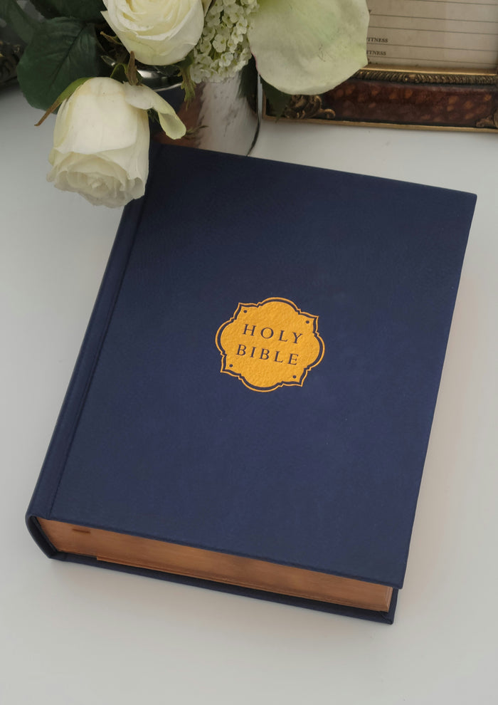 NIV Our Family Story Bible, Leathersoft over board, Navy