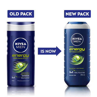 Nivea Men Energy 24h Fresh Effect Energising + Mint Extract 3 In 1 Shower Gel - 250ml