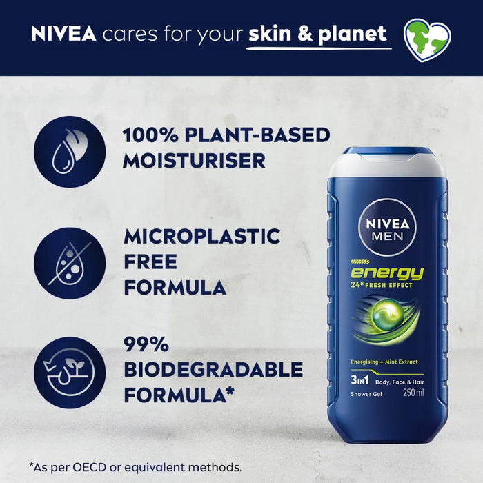 Nivea Men Energy 24h Fresh Effect Energising + Mint Extract 3 In 1 Shower Gel - 250ml