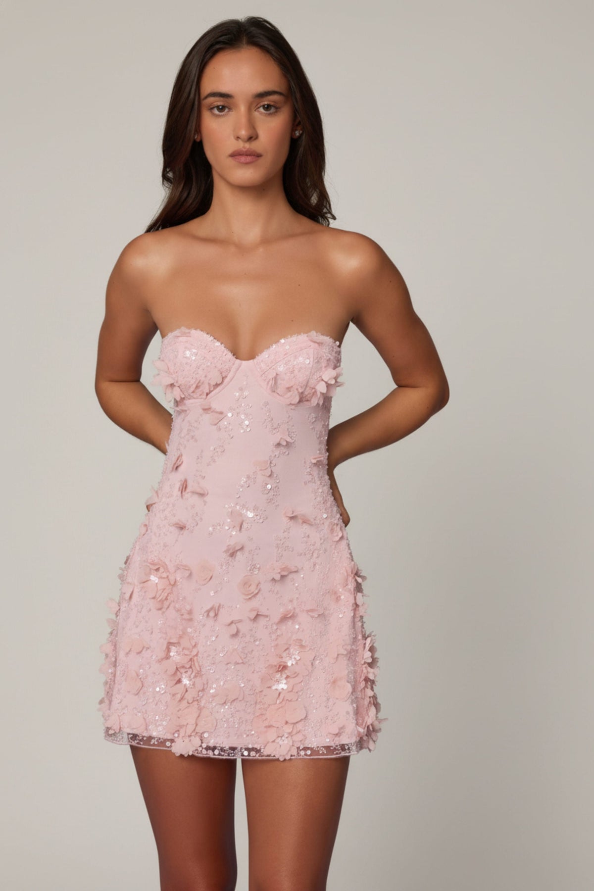 Embellished Bandeau A-line Mini Dress in Ballet Pink