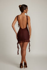 Backless Ruffle Detailing Mini Dress in Brown