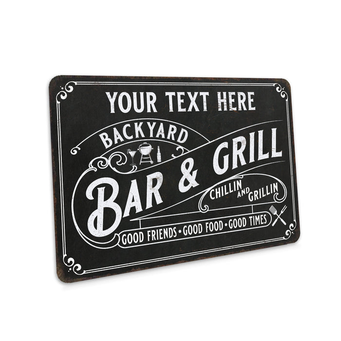 Personalized Backyard Bar and Grill Sign Patio Metal Home Decor Gift Chillin