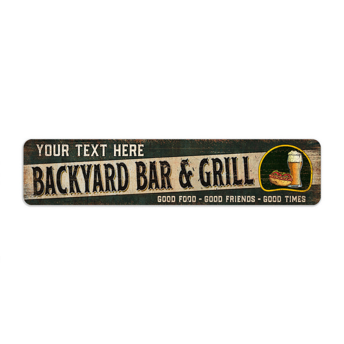 Personalized backyard bar and grill metal sign, rustic patio BBQ cookout wall decor