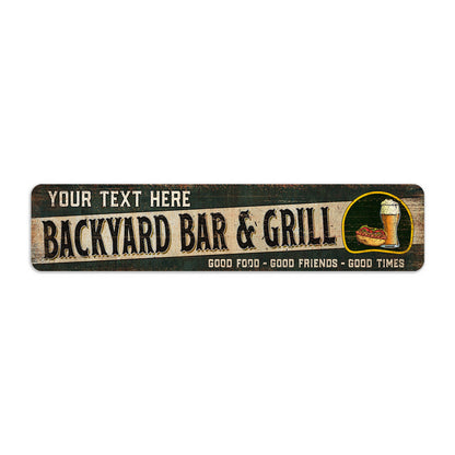 Personalized backyard bar and grill metal sign, rustic patio BBQ cookout wall decor