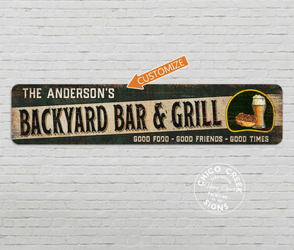 Personalized Backyard Bar and Grill Sign