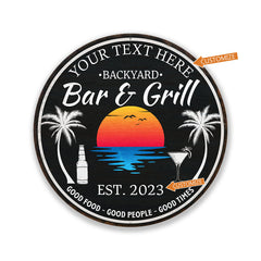 Personalized Backyard Bar & Grill Sign Tropical Decor Pool Porch