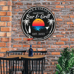 Personalized Backyard Bar & Grill Sign Tropical Decor Pool Porch
