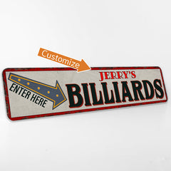 Personalized Billiards Room Pool Hall Sign